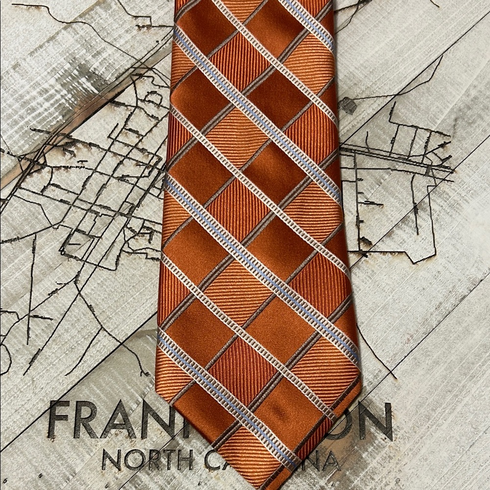 Michael Kors Orange and Silver Checkered Tie